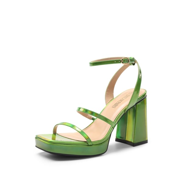 Strappy Chunky Platform Heel Sandals - GREEN -  0