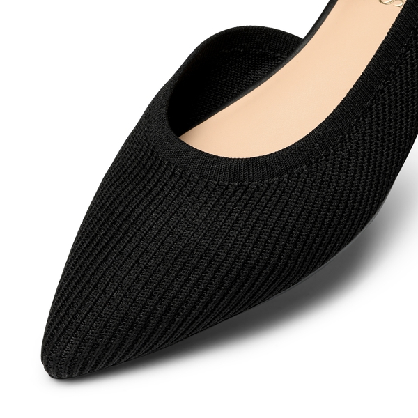 Knit Pointed Toe Ankle Strap Flats - BLACK - 4