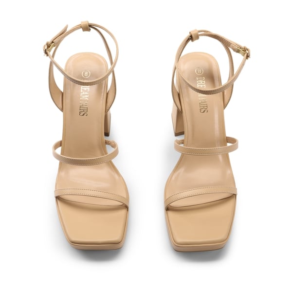Strappy Chunky Platform Heel Sandals - NUDE - 3