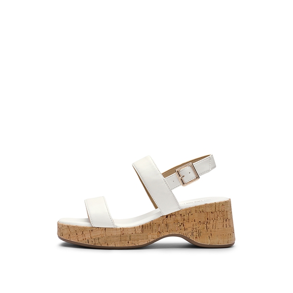 Buckle Strap Platform Wedge Sandals - WHITE PU - 2