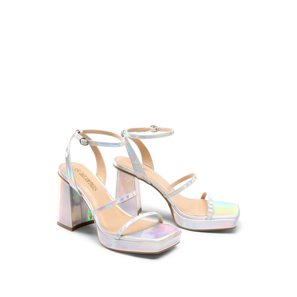 Strappy Chunky Platform Heel Sandals - SILVER - 5
