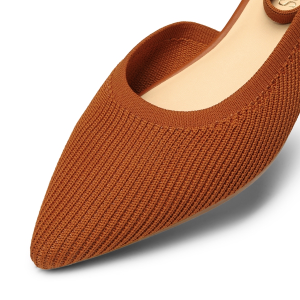 Knit Pointed Toe Ankle Strap Flats - TAN - 6