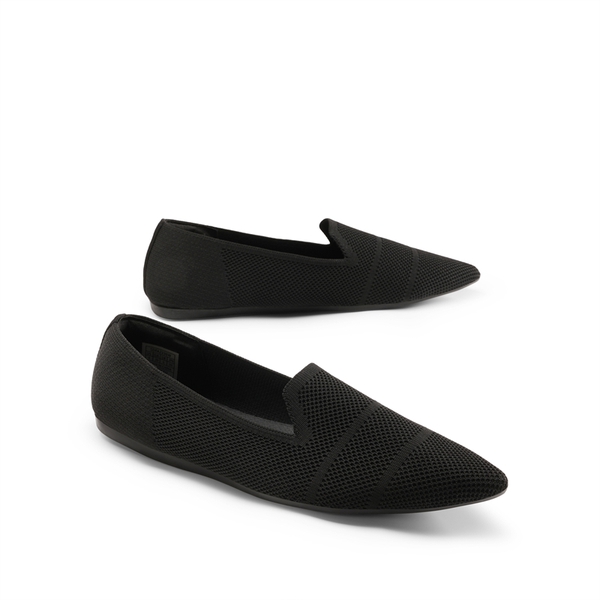 Pointed Toe Comfortable Knit Loafers - BLACK - 4