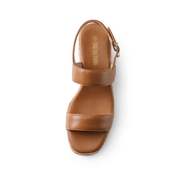 Buckle Strap Platform Wedge Sandals - BROWN PU - 3
