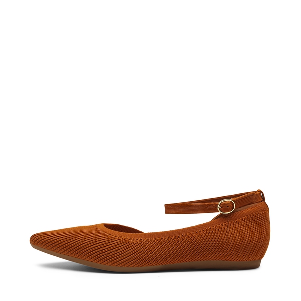 Knit Pointed Toe Ankle Strap Flats - TAN - 4