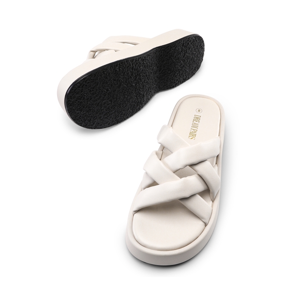 [Wonder Cloud] Rhea Criss Cross Slide Platform Sandals - BEIGE - 2