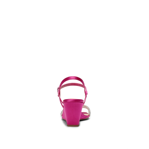  Square Toe Rhinestone Wedge Sandals - HOT PINK SATIN - 3