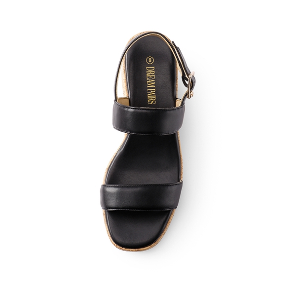 Buckle Strap Platform Wedge Sandals - BLACK PU - 3