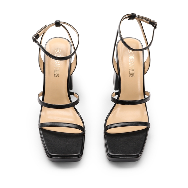 Strappy Chunky Platform Heel Sandals - BLACK - 3