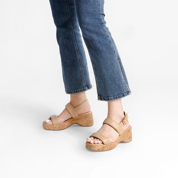 Buckle Strap Platform Wedge Sandals - NUDE PU - 1