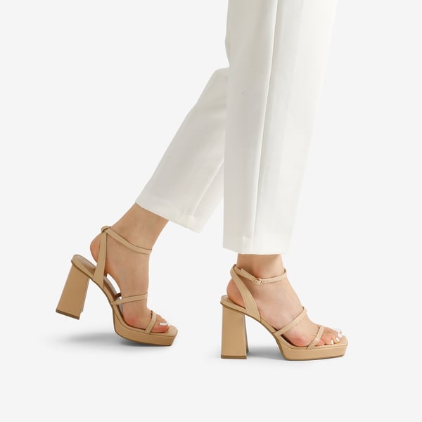 Strappy Chunky Platform Heel Sandals - NUDE - 1