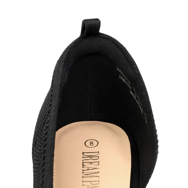 Knit Pointed Toe Ankle Strap Flats - BLACK - 3