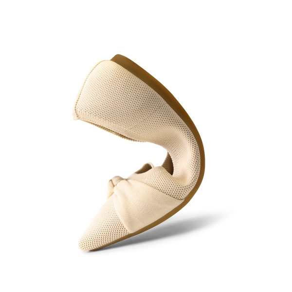 Breathable Bowknot Pointed Toe Knit Flats - NUDE - 2