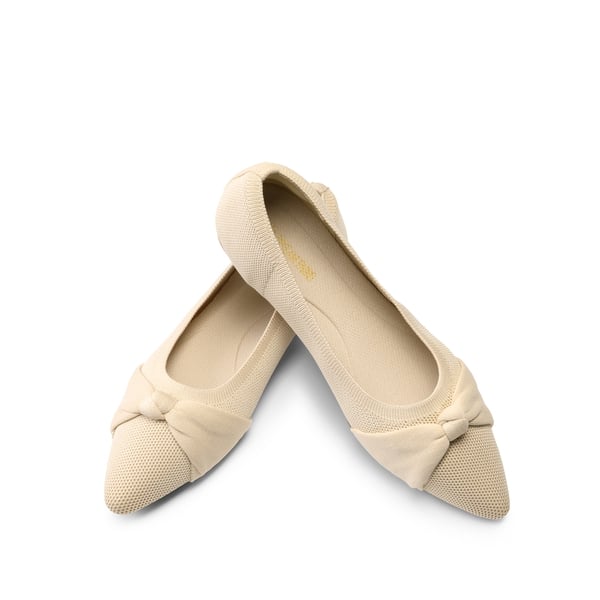 Breathable Bowknot Pointed Toe Knit Flats - NUDE - 4