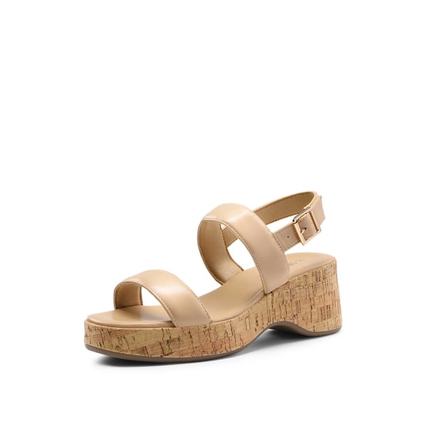 Buckle Strap Platform Wedge Sandals - NUDE PU -  0