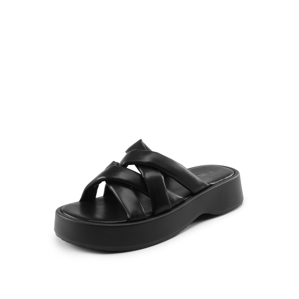 [Wonder Cloud] Rhea Criss Cross Slide Platform Sandals - BLACK -  0