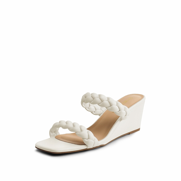 Braided Straps Square Toe Wedge Sandals - WHITE -  0