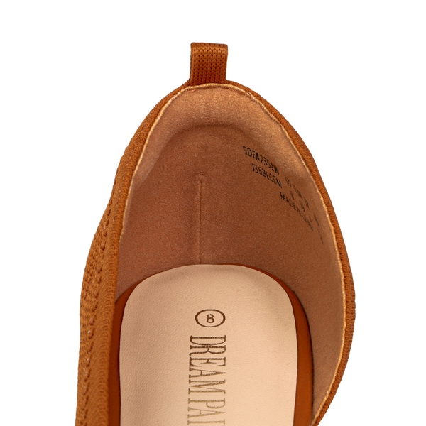Knit Pointed Toe Ankle Strap Flats - TAN - 5