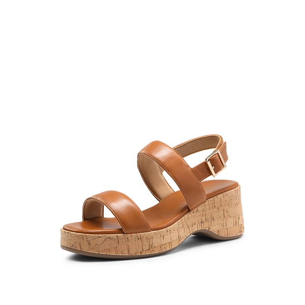 Buckle Strap Platform Wedge Sandals - BROWN PU -  0