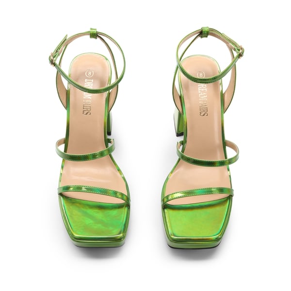 Strappy Chunky Platform Heel Sandals - GREEN - 3