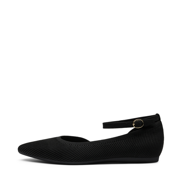 Knit Pointed Toe Ankle Strap Flats - BLACK - 2