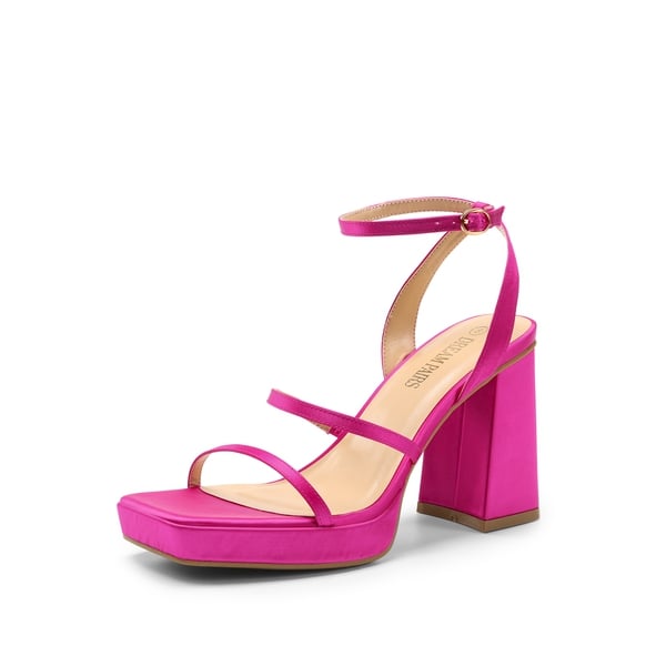 Strappy Chunky Platform Heel Sandals - HOT PINK -  0