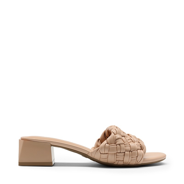 Braided Low Block Heel Slides Sandals - NUDE - 2