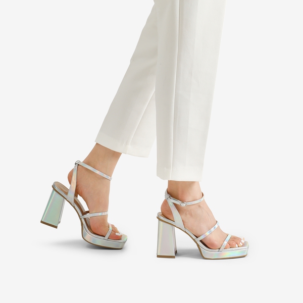 Strappy Chunky Platform Heel Sandals - SILVER - 2