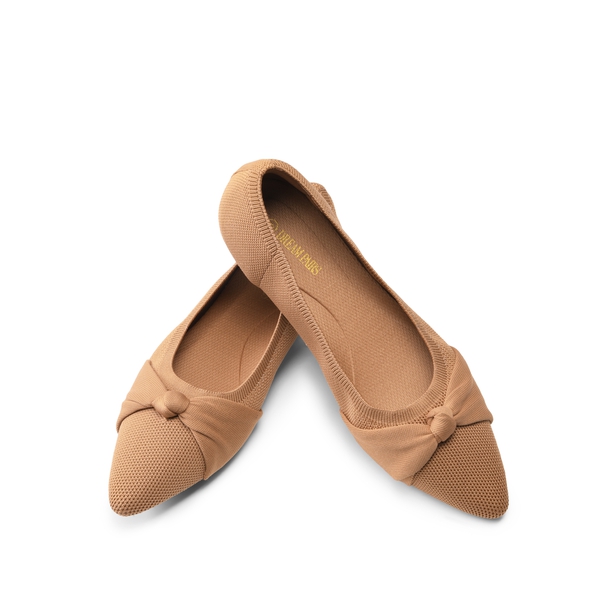 Breathable Bowknot Pointed Toe Knit Flats - TAN - 4