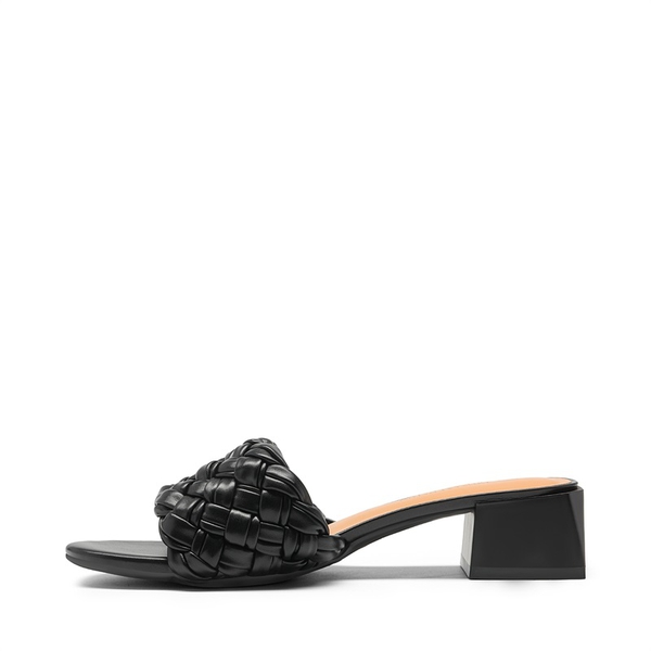 Braided Low Block Heel Slides Sandals - BLACK - 3