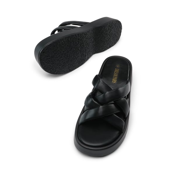 [Wonder Cloud] Rhea Criss Cross Slide Platform Sandals - BLACK - 2