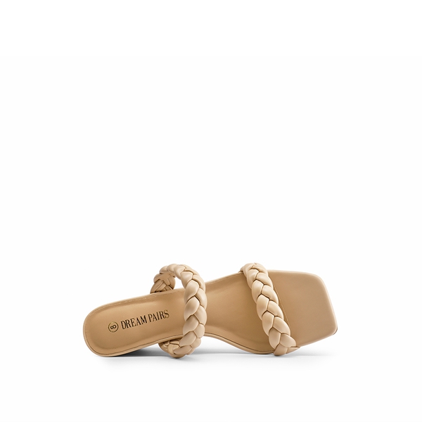 Braided Straps Square Toe Wedge Sandals - NUDE - 3