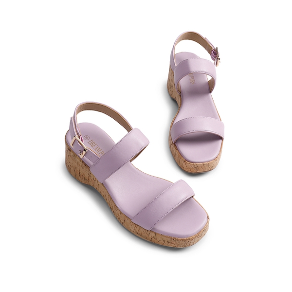 Buckle Strap Platform Wedge Sandals - PURPLE PU - 4