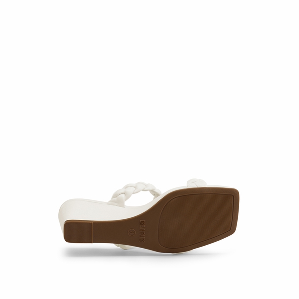 Braided Straps Square Toe Wedge Sandals - WHITE - 4