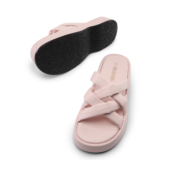 [Wonder Cloud] Rhea Criss Cross Slide Platform Sandals - PINK - 2