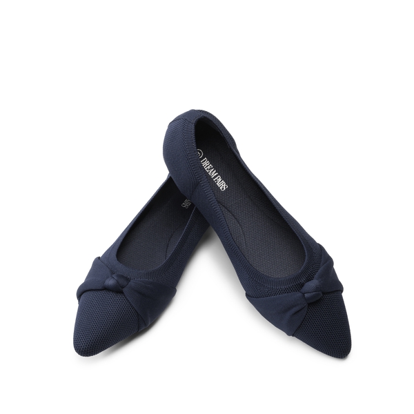 Breathable Bowknot Pointed Toe Knit Flats - NAVY - 4