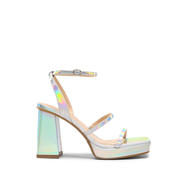 Strappy Chunky Platform Heel Sandals - SILVER - 3