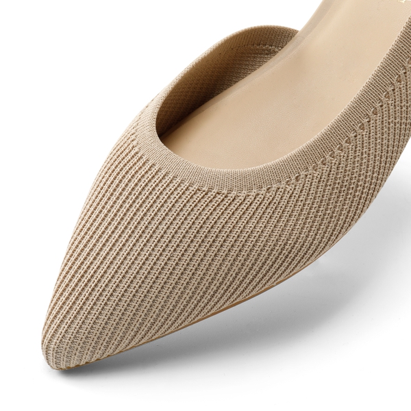 Knit Pointed Toe Ankle Strap Flats - NUDE - 4