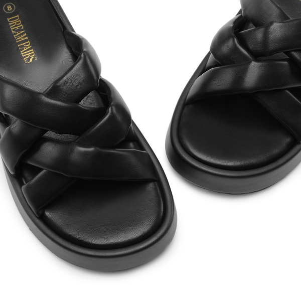 [Wonder Cloud] Rhea Criss Cross Slide Platform Sandals - BLACK - 3