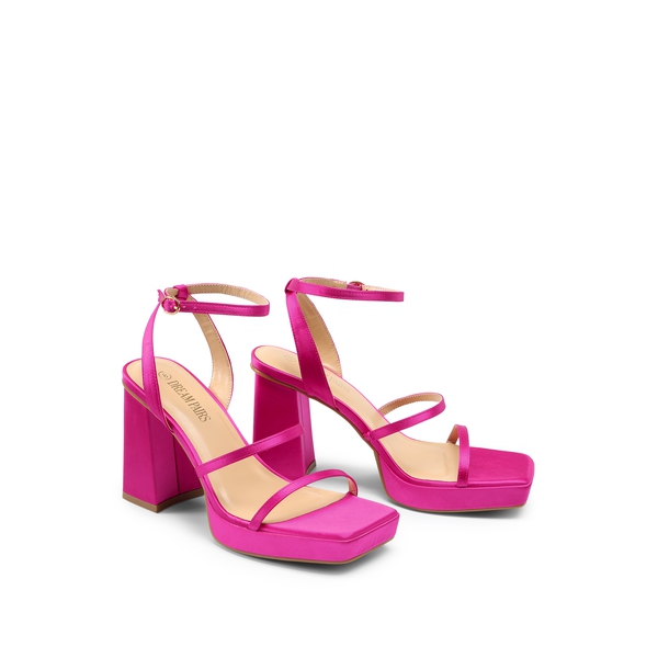 Strappy Chunky Platform Heel Sandals - HOT PINK - 4