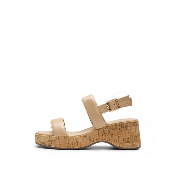 Buckle Strap Platform Wedge Sandals - NUDE PU - 2