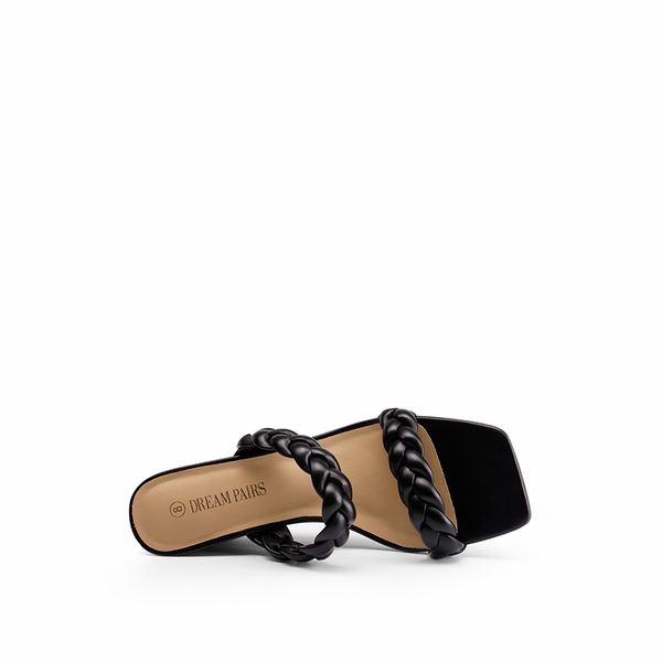 Braided Straps Square Toe Wedge Sandals - BLACK - 3
