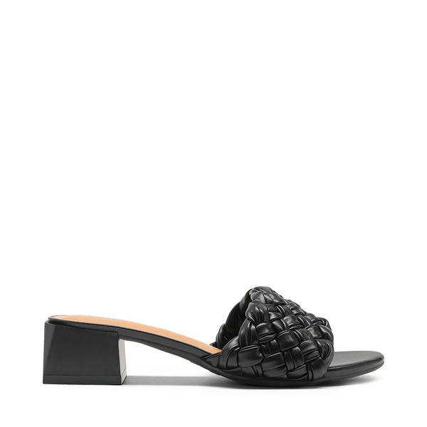 Braided Low Block Heel Slides Sandals - BLACK - 2
