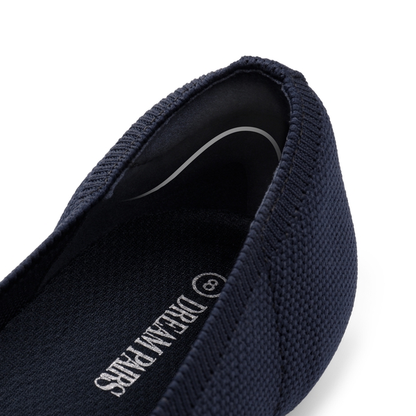 Breathable Bowknot Pointed Toe Knit Flats - NAVY - 3