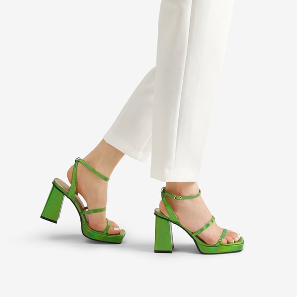 Strappy Chunky Platform Heel Sandals - GREEN - 1