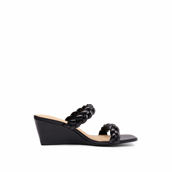 Braided Straps Square Toe Wedge Sandals - BLACK - 2