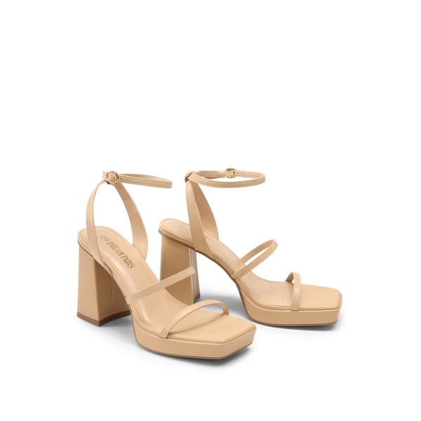 Strappy Chunky Platform Heel Sandals - NUDE - 4