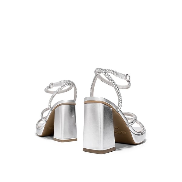 Strappy Chunky Heel Platform Rhinestone Sandals  - SILVER - 3