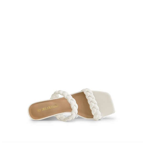 Braided Straps Square Toe Wedge Sandals - WHITE - 2