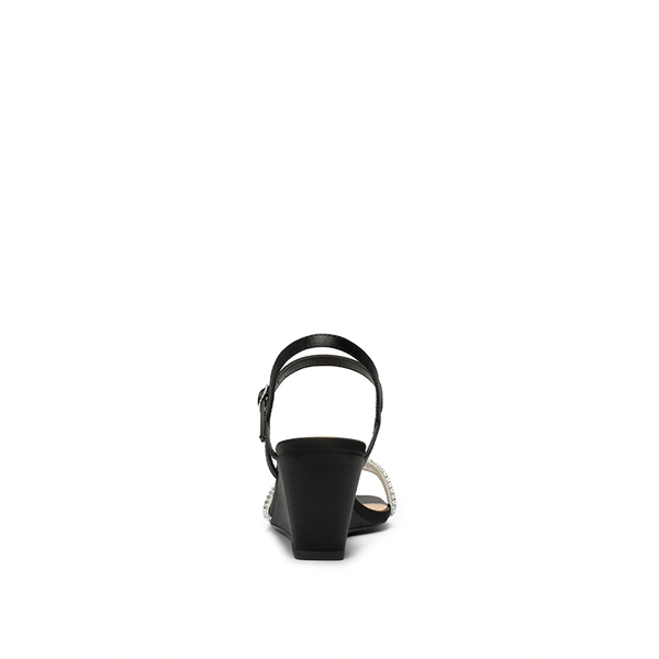 Square Toe Rhinestone Wedge Sandals - BLACK SATIN - 3